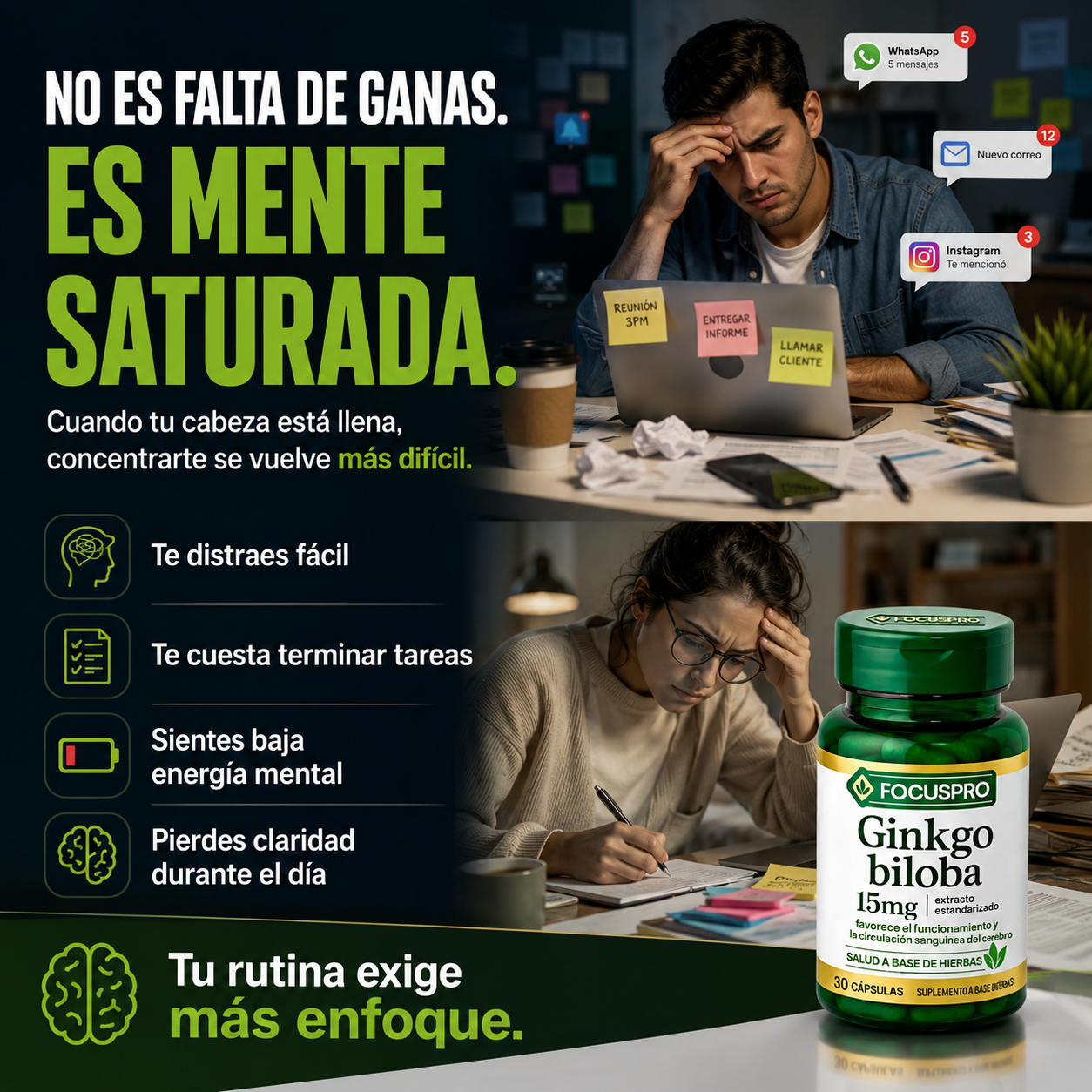 FocusPro Mente Activa - Apoya tu concentración, claridad mental y energía diaria