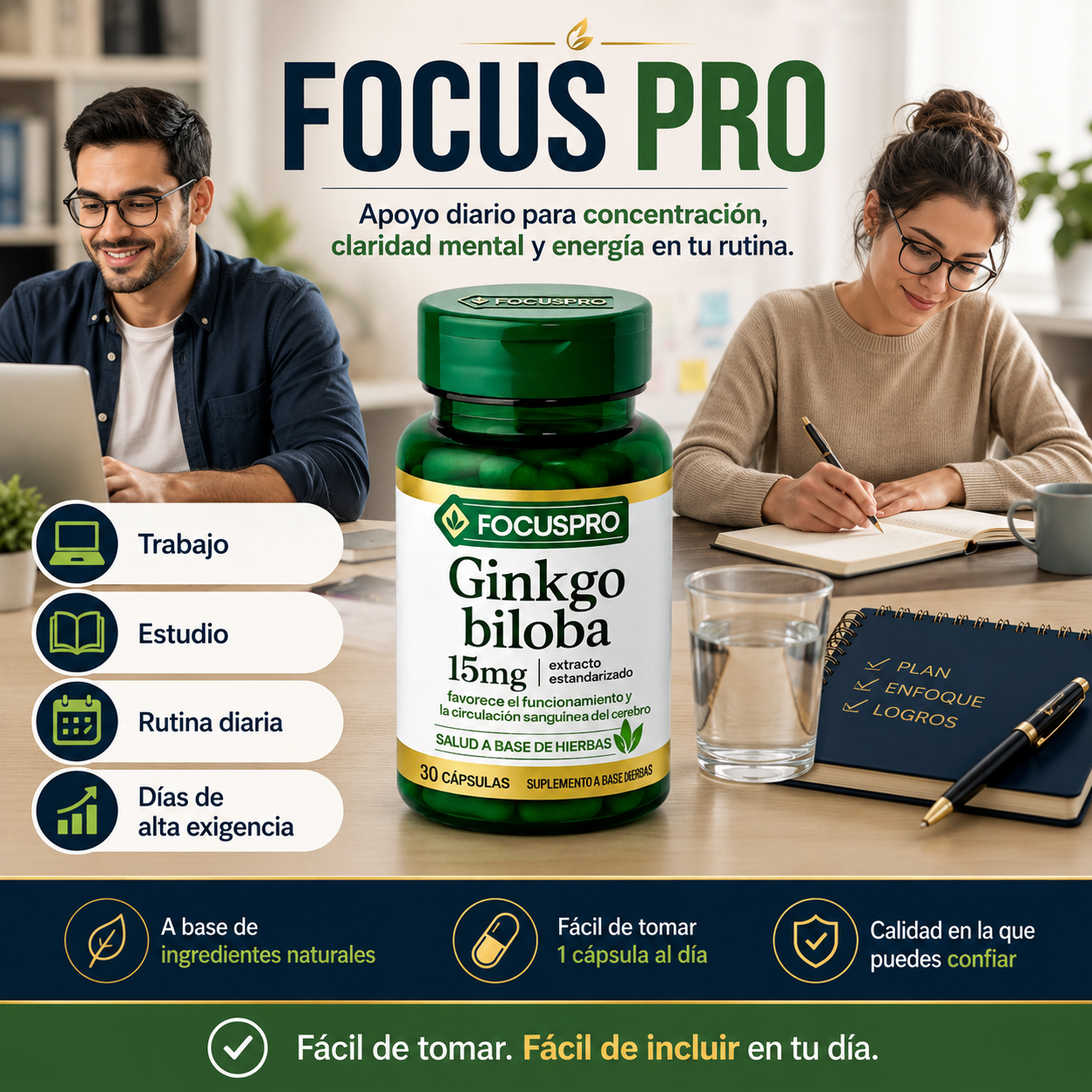 FocusPro Mente Activa - Apoya tu concentración, claridad mental y energía diaria