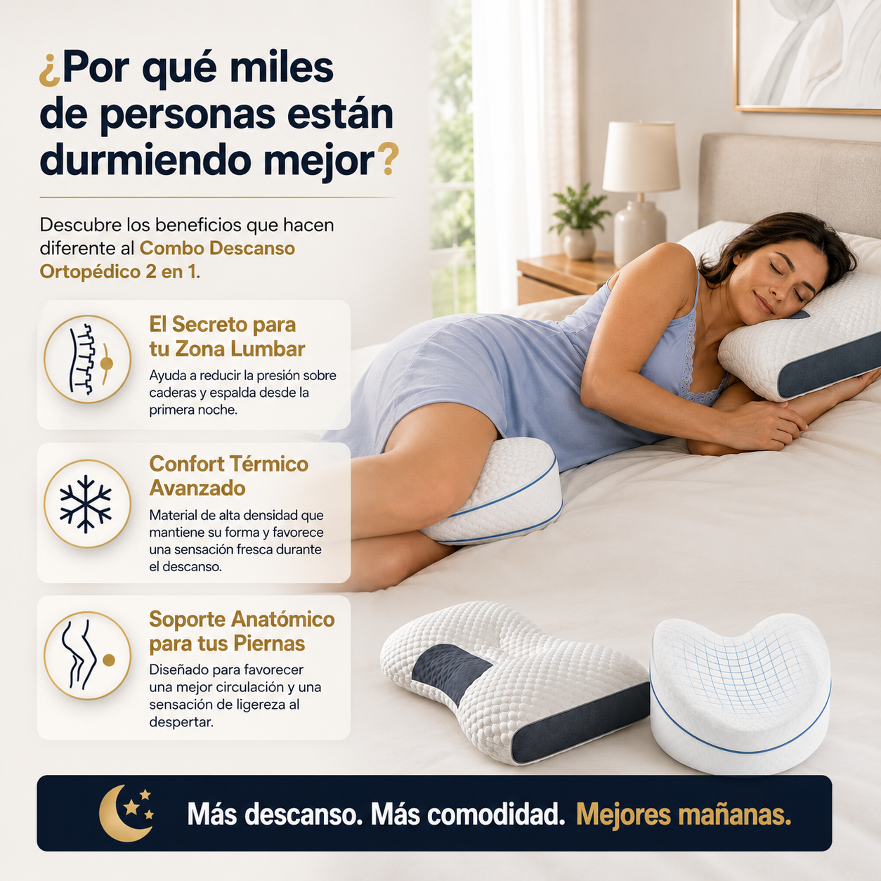 Combo Ortopédico 2 en 1 - Almohada Cervical y Cojin entre piernas
